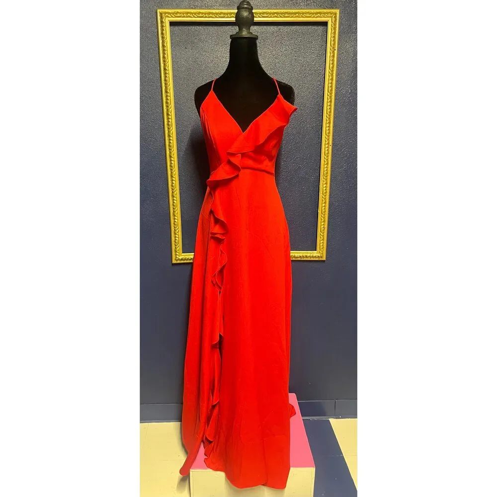 Red Ruffled Long Dress - Picture 1 of 3